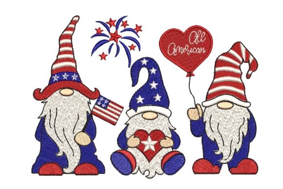 Patriotic Gnomes Embroidery Design for Independence Day Merch
