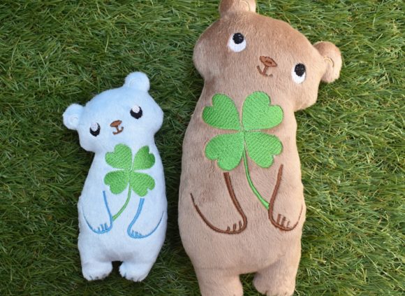 Teddy Bear with Clover Embroidery for Boutique Apparel Projects